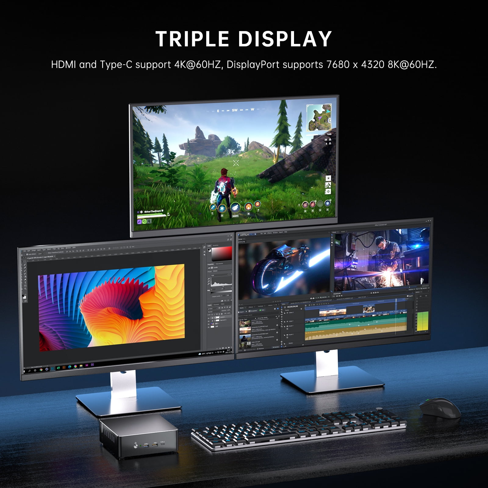 Mini PC i9-13900H, 14 Cores Upto 5.4GHz, 32G RAM 1T SSD, Mini Desktop Computer Windows 11 Pro(TPM2.0), Dual LAN, WiFi6E, BT5.3, DP/HDMI/Type-C Triple Display, VESA