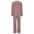thumbnail image 4 of Cqxid525 Women's Pajama Set Ribbed Pajama Sets for Women Pullover V Neck Long Sleeve Sleepwear Matching Comfy Long Pants Outfits Purple 1PC, 4 of 7
