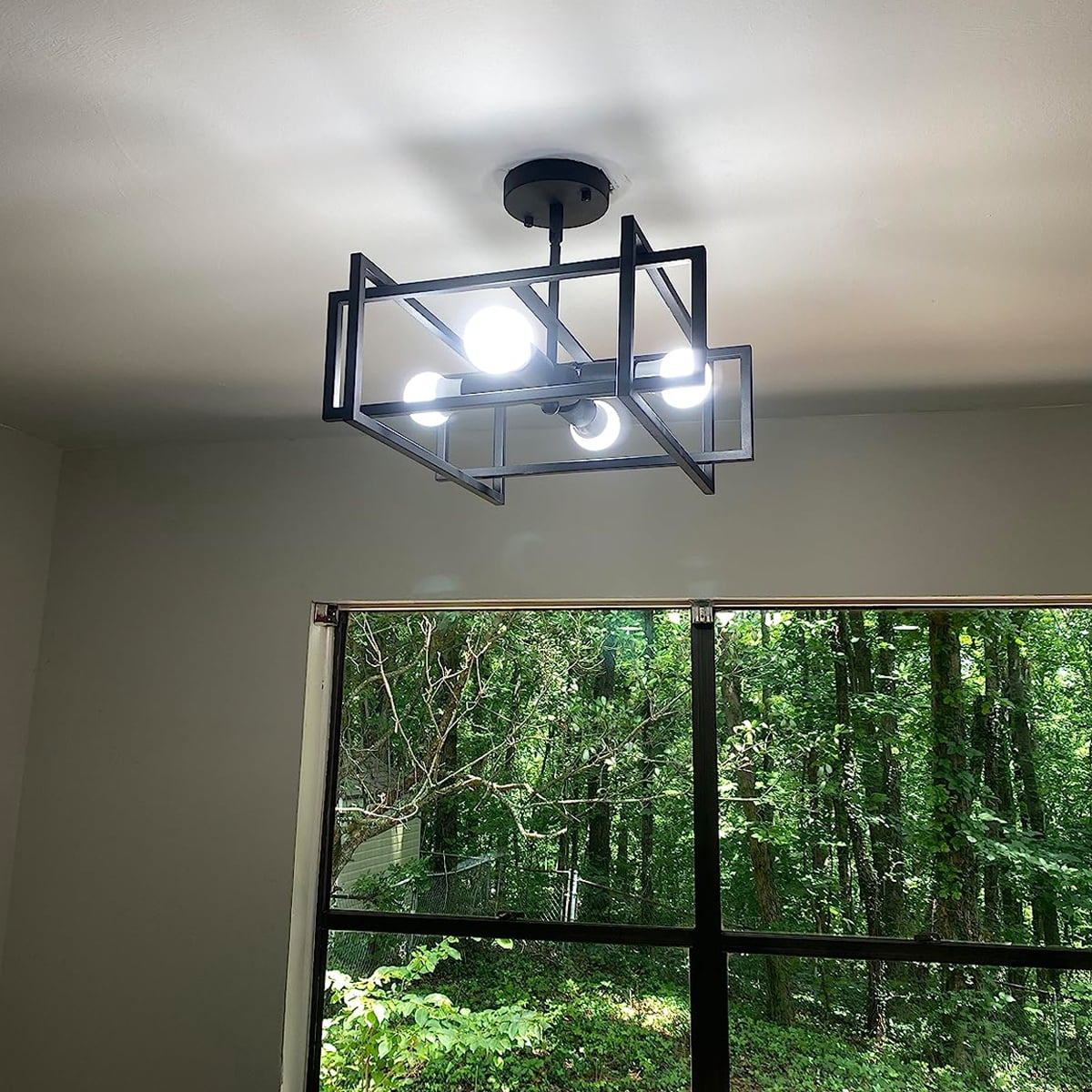4-Light Semi Flush Mount Ceiling Light Fixtures Industrial Ceiling Lamp Vintage Farmhouse Lighting Chandelier Light for Kitchen Island Hallway Dining Room