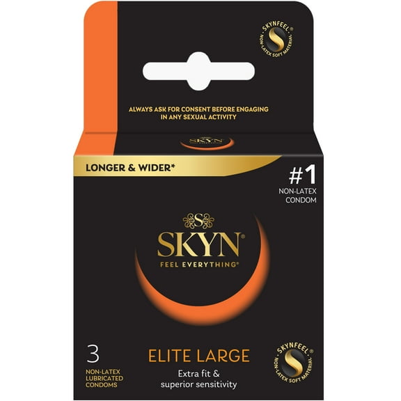 SKYN, Elite Large Non-Latex Lubricated Condom, 3 Count