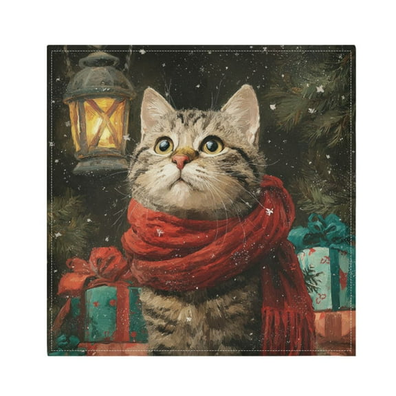 Qxltty Christmas Cat Napkins 20×20in Perfect for Parties Dinners Weddings Cocktail Housewarming Cloth Napkins Set of 6