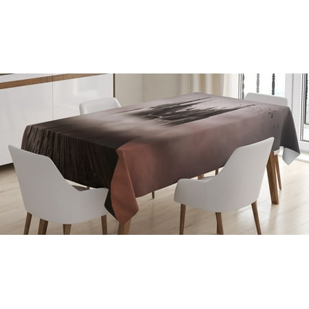 

Fantasy Tablecloth Abandoned Ancient Castle on a Mountain Top Surrounded with Stormy Clouds Rectangular Table Cover for Dining Room Kitchen 60 X 90 Inches Grey Brown Pale Coral by Ambesonne