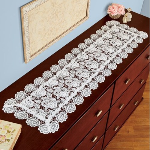 White Roses Lace Cutout Dresser Scarf