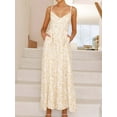 thumbnail image 4 of Womens 2025 Summer Maxi Dress Sleeveless Floral Smocked Boho Beach Long Dress Yellow L, 4 of 9