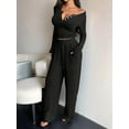 thumbnail image 4 of Conjuntos de Dos Piezas de Otoño para Mujer, Camiseta de Larga con Cuello en V y Pantalones Anchos, Conjuntos de Chándal Informal. Negro S, 4 of 8