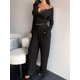 thumbnail image 4 of Conjuntos de Dos Piezas de Otoño para Mujer, Camiseta de Larga con Cuello en V y Pantalones Anchos, Conjuntos de Chándal Informal. Negro M, 4 of 8