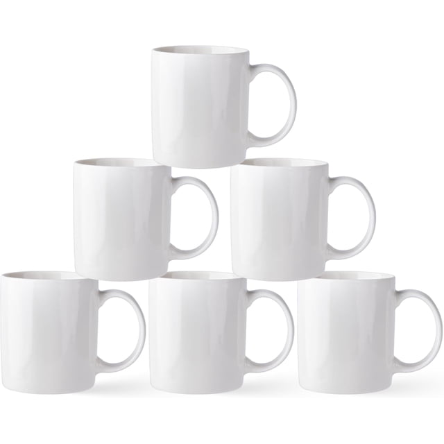 Juego de 6 tazas de café de cerámica, color blanco roto, con asa grande, para hombre, mujer, para latte/capuchino/cacao/leche