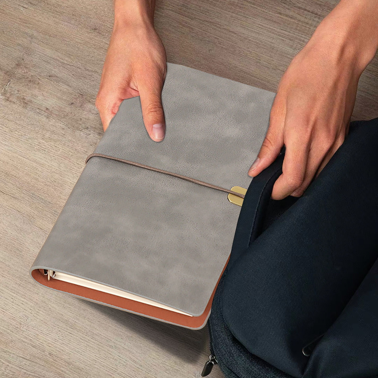 Loose Leaf Notebook Binder with Strap and Thick 100 gsm Paper – A5 Size 5 in x 8.3 in Soft Leather Cover with Metal Ring Binding