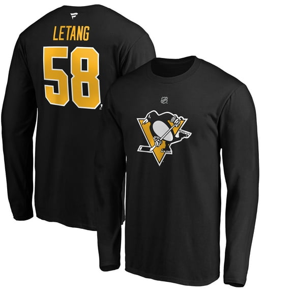 Men's Fanatics Kris Letang-Black Pittsburgh Penguins Authentic Stack Long Sleeve Name & Number T-Shirt