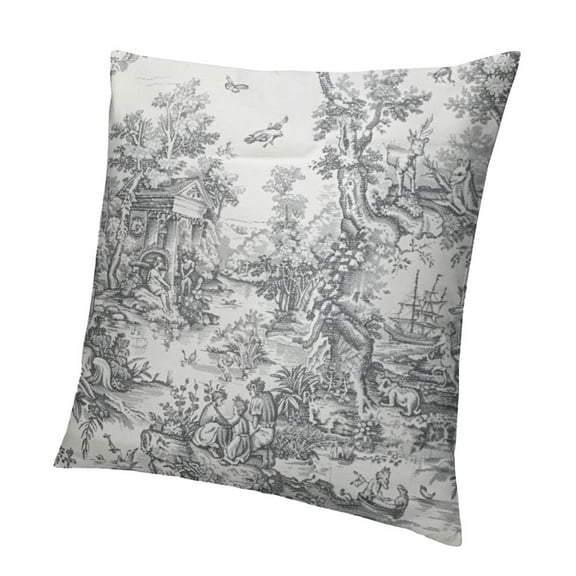 BANET  Pillow Covers Vintage Toile Grey Polyester Decorative Throw Pillow Case Cushion Cover for Bedroom Sofa Living Room Couch Chair Office White