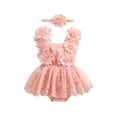 thumbnail image 1 of Conjunto de verano para bebé niña, pelele de malla con bordado floral y diadema con lazo, 2 piezas., 1 of 9