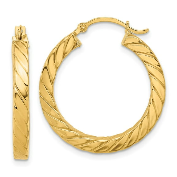 Primal Gold 14 Karat Yellow Gold Twisted 3mm Square Tube Hoop Earrings