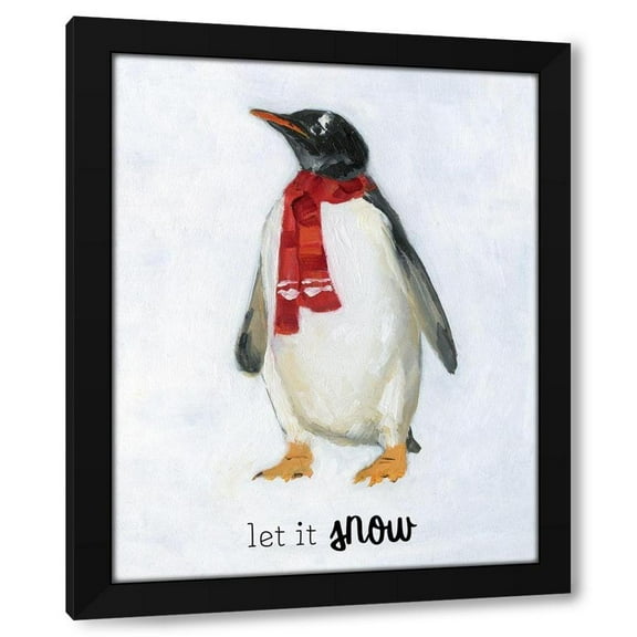 Sally Swatland 12x14 Black Modern Wood Framed Wall Art Titled - Let it Snow Penguin