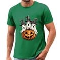 thumbnail image 5 of Gamivast Ghosts In Witch Hats T-Shirt for Men Halloween Pumpkin Graphic Print Short Sleeve Crewneck Tee Casual Fall Holiday Top Spooky Novelty Shirt Everyday Wear Green XXL, 5 of 5