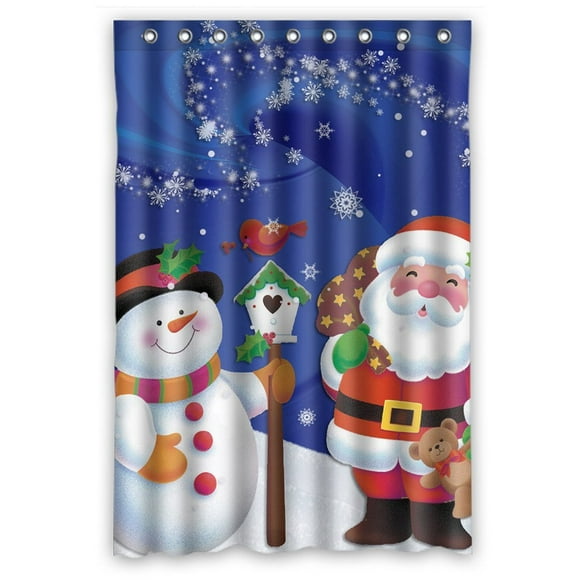 GCKG Merry Christmas Xmas Santa Claus Snowman Bathroom Shower Curtain, Shower Rings Included Polyester Waterproof Shower Curtain 48x72 Inches