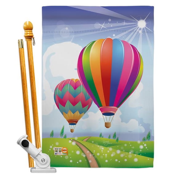 Breeze Decor BD-SU-HS-106058-IP-BO-D-US10-BD 28 x 40 in. Balloon Festival Summer Fun in the Sun Impressions Decorative Vertical Double Sided House Flag Set with Pole Bracket & Hardware