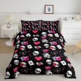 thumbnail image 2 of Homewish Pop Punk Spooky Skull Full Size Comforter Sets for Teens, Card Music Heart Bedding Comforter Set, Pink Reversible, 3pcs, 1 Comforter and 2 Pillowcases, 2 of 6