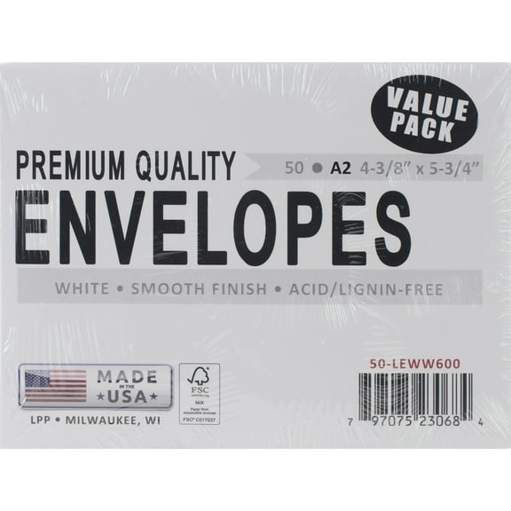 Leader A2 Envelopes (4.375"X5.75") 50/Pkg-White