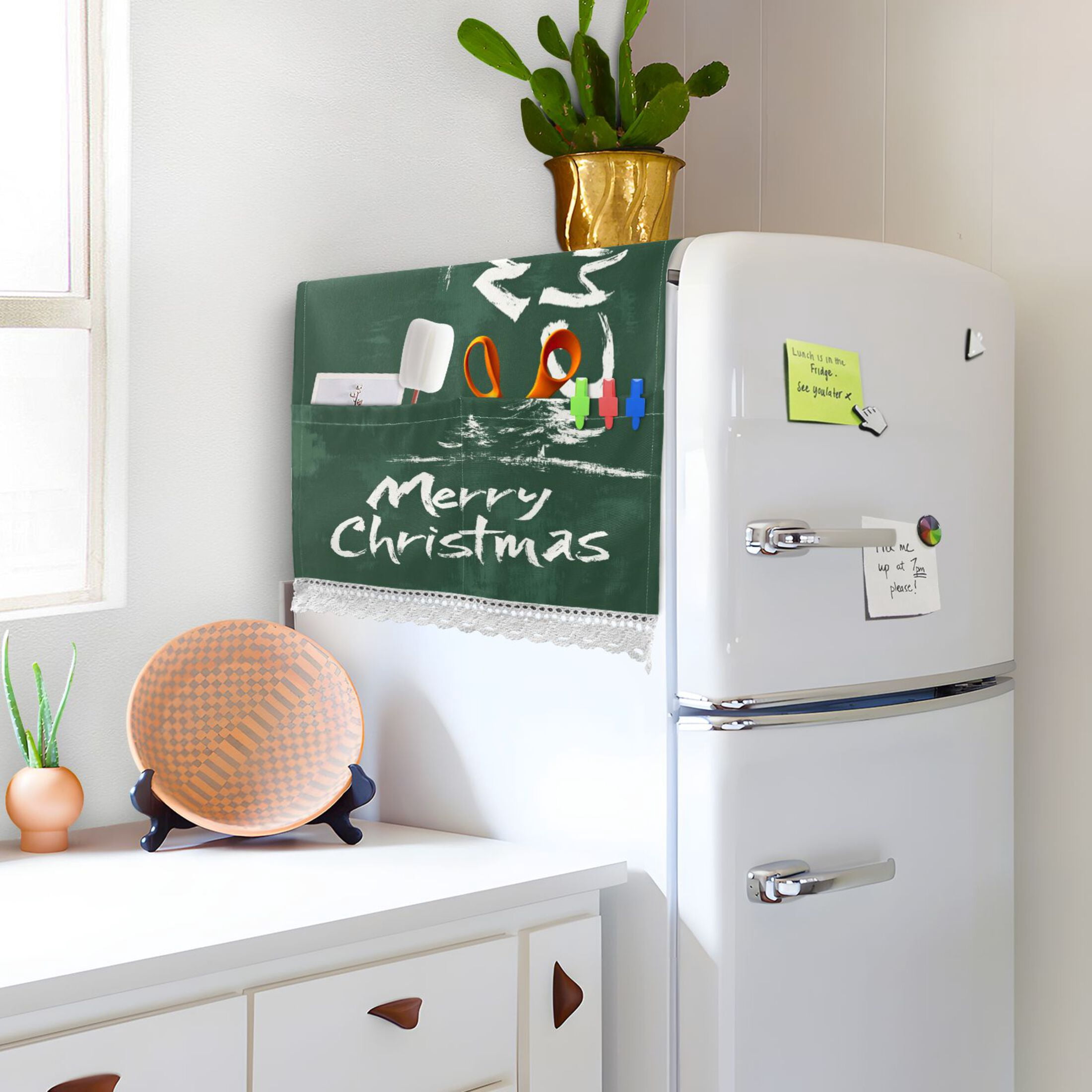 Christmas TreeWasher and Dryer Covers Dust-Proof and Oil Resistant Fridge Cover with 4 Storage Pockets Washing Machine Top Cover for Laundry Kitchen Home 51.2 x 22 In