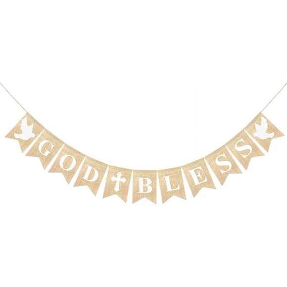 God Bless Banner with Cross, Baby Boy Girl Baptism Decorations, First Communion Banner, Confirmation 1st Communion Decorations Baby Shower Wedding Birthday Party Favors