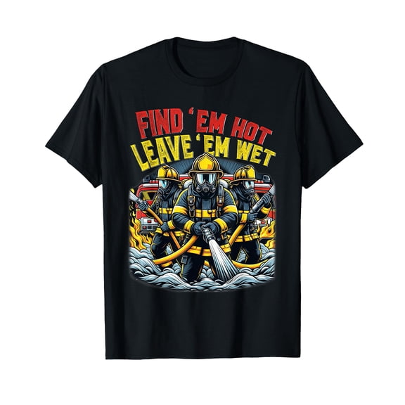 Funny Firefighter T-Shirt with Cartoon Firemen and Flames for Fire Safety Enthusiasts