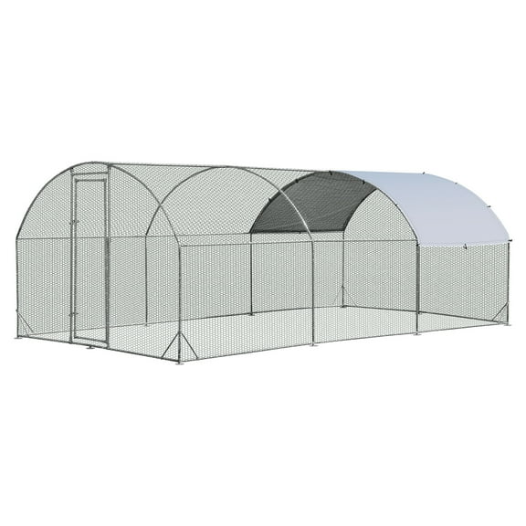 Gymax Large Metal Chicken Coop Outdoor Galvanized Dome Cage w/ Cover 9 ft x 19 ft