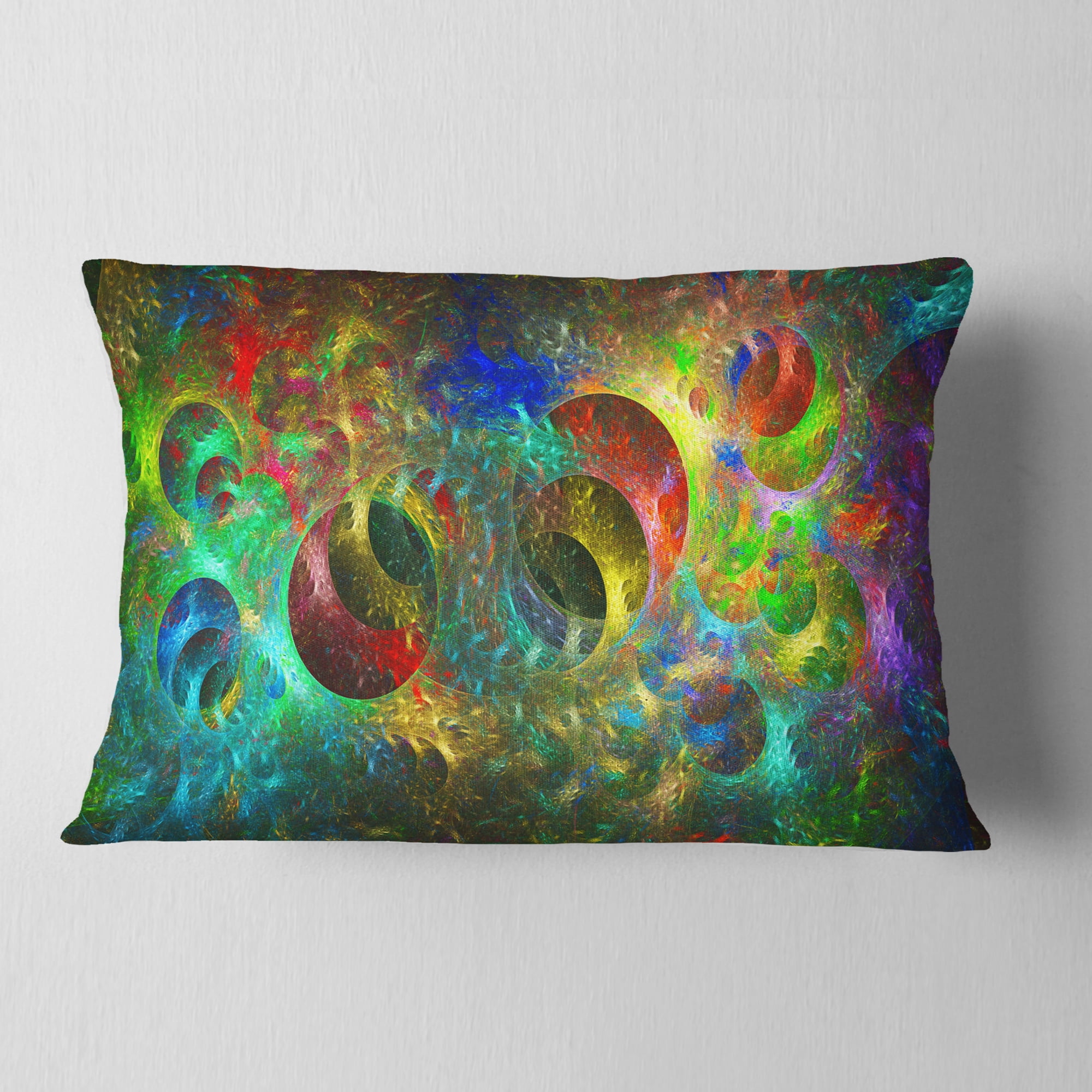 Designart Multi Color Glowing Circles - Abstract Throw Pillow - 12x20