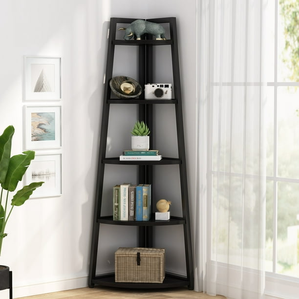 Corner Bookshelf Bookcase Plant Stand, Tall Industrial Bookcase Gray