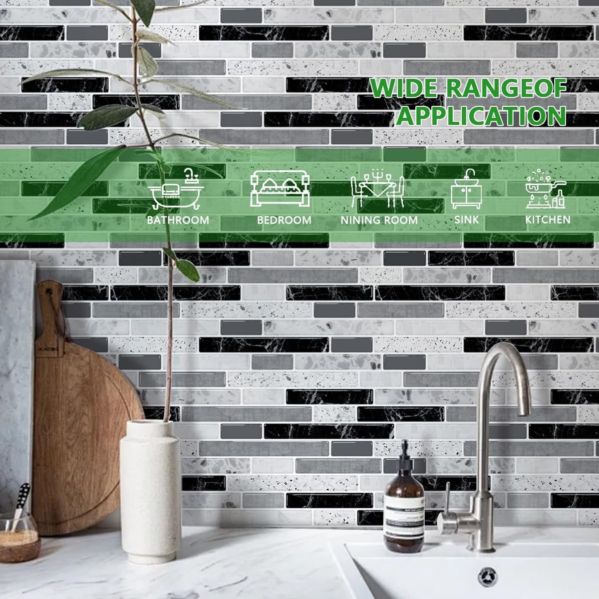 10-Sheet Self-Adhesive Peel and Stick Backsplash for Kitchen, Vinyl Decorative Tiles (Gray)