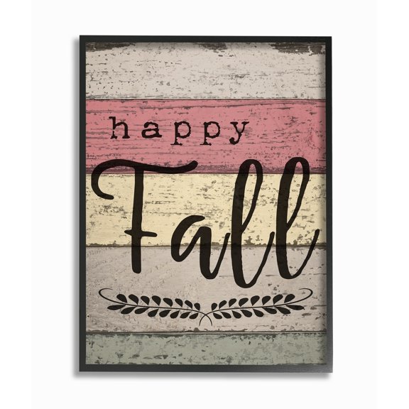 Stupell Happy Fall Distressed Wood Leaves Framed Giclee Texturized Art 16 x 20