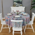 thumbnail image 2 of Red Floral Square Pattern Round Tablecloth 60"x60",Wrinkle Wipeable Table Cloth for Kitchen Dining Room Picnic Patio Party, 2 of 6