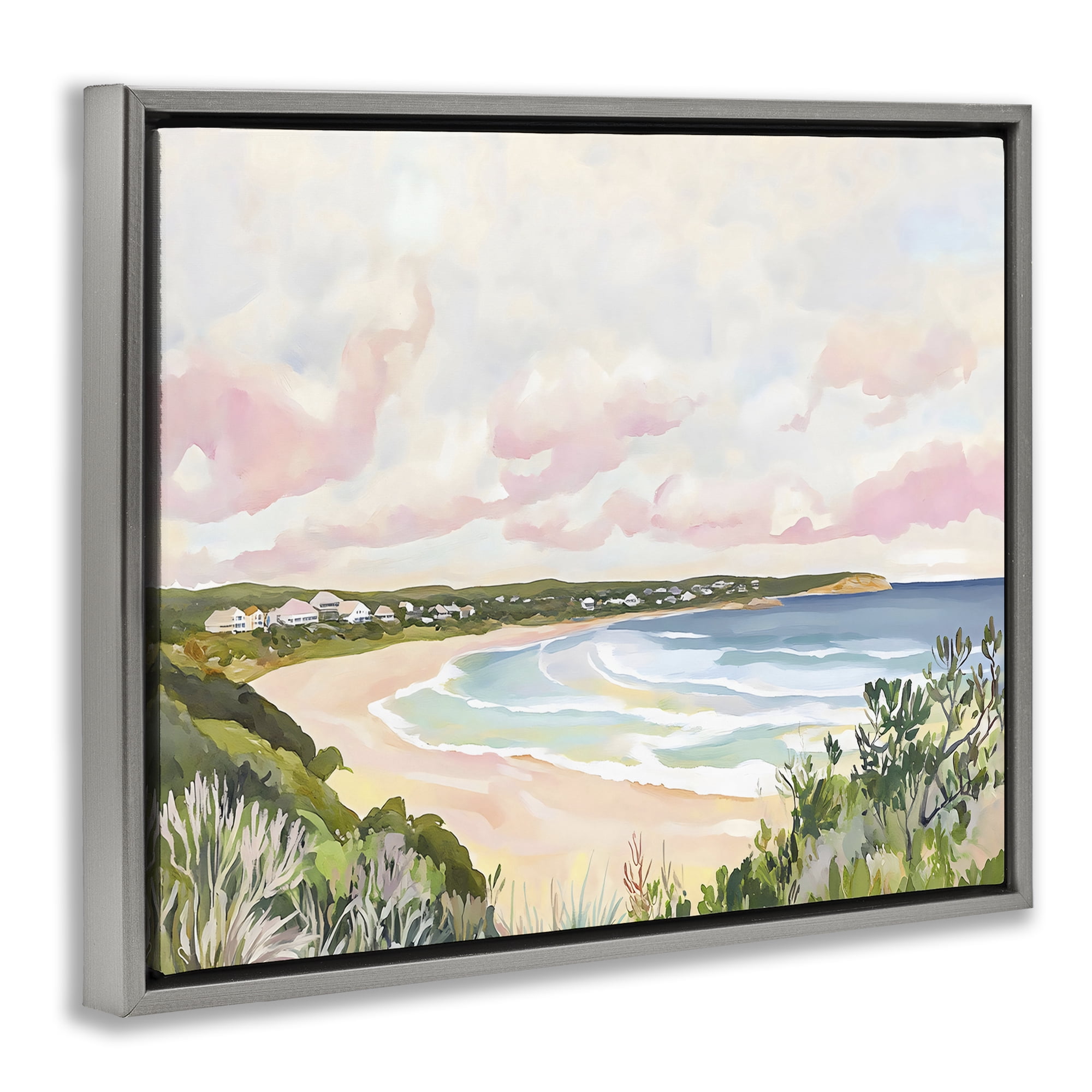 Stupell Industries Serene Sunset Beach Panorama Gray Framed Floater Canvas Wall Art, design by The Prints Vibe