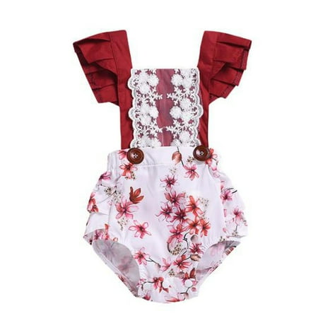 

Cute Infant Newborn Baby Girl Lace Romper Print Jumpsuit Bodysuit Summer Outfit Clothes