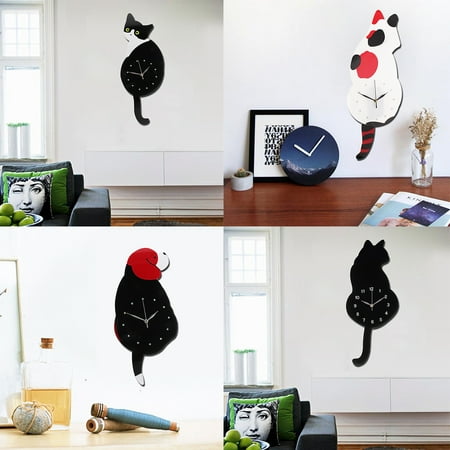 - 20inch Creative Wall Clock Cartoon Animal Classic Vintage Retro Cat Dog Swinging Tail Pendulum for Kitchen/Bedroom/Living Room Decoration