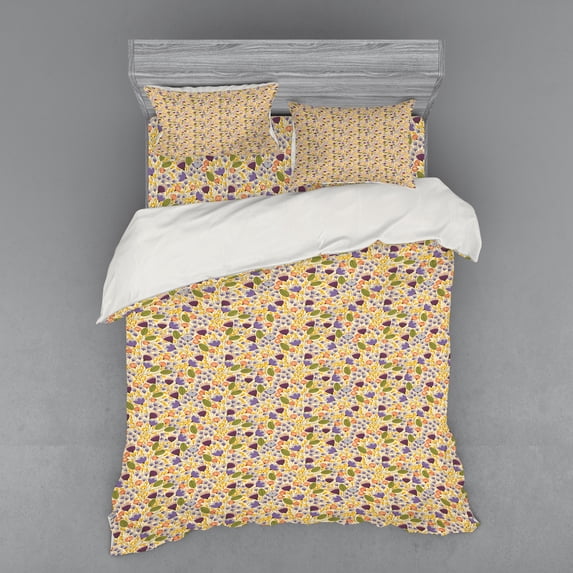 Ambesonne Colorful Bedding Set 4 Pcs, Romantic Doodle Retro, Queen, Multicolor