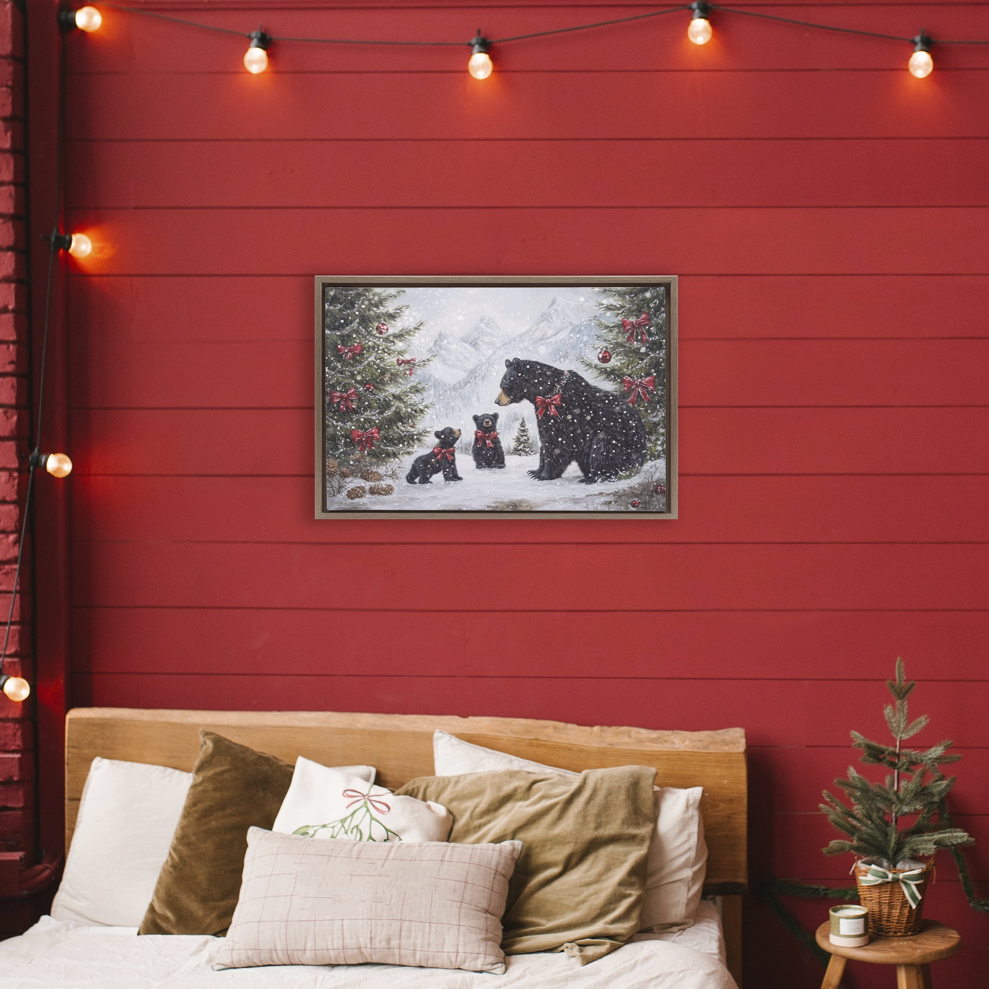 Stupell Industries Christmas Black Bears Brown Framed Floater Canvas Wall Art, design by Tina LeCour