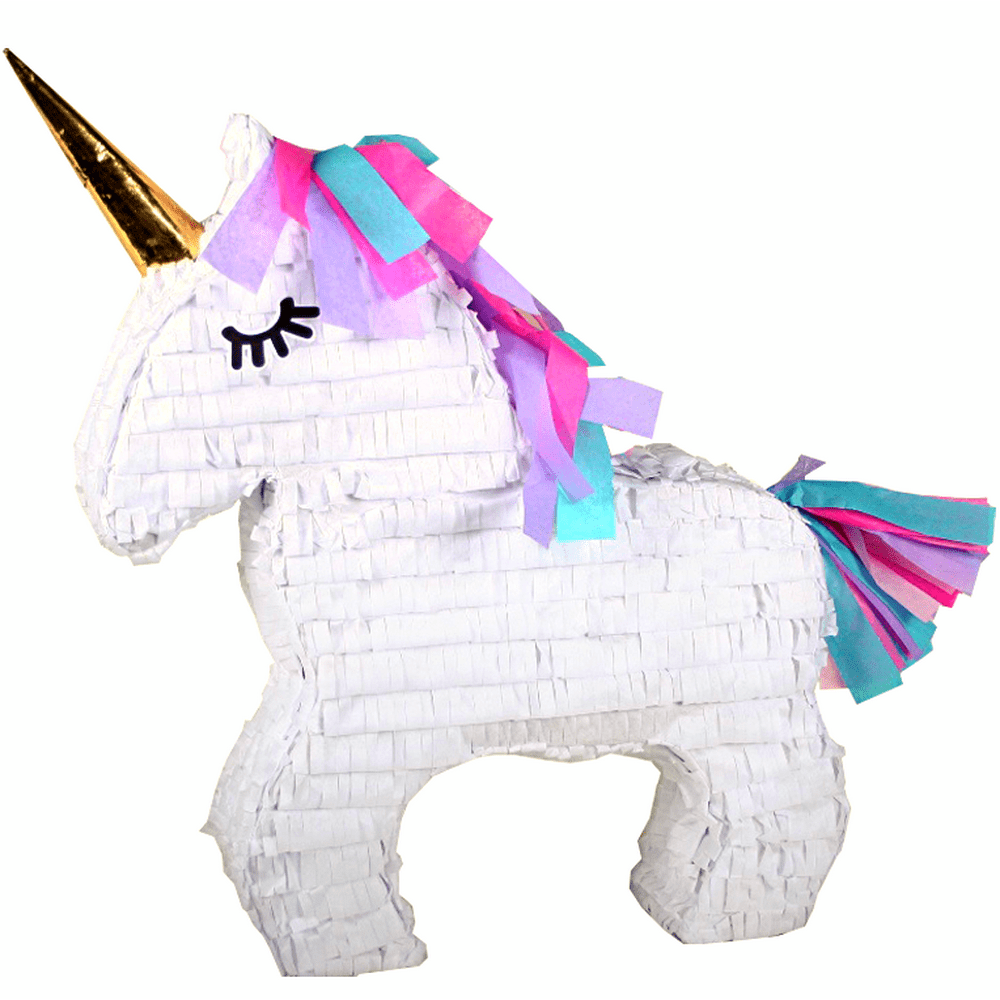 Unicorn Party Pinata with Gold Horn, White, 17in x 21in
