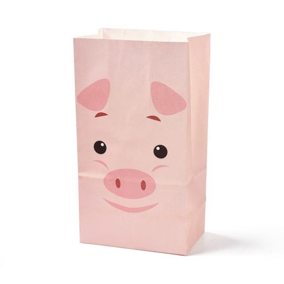 48pcs Kraft Paper Bags No Handle Wrapped Treat bag for Birthdays Showers Rectangle Pig Pattern 24x13x8.1cm