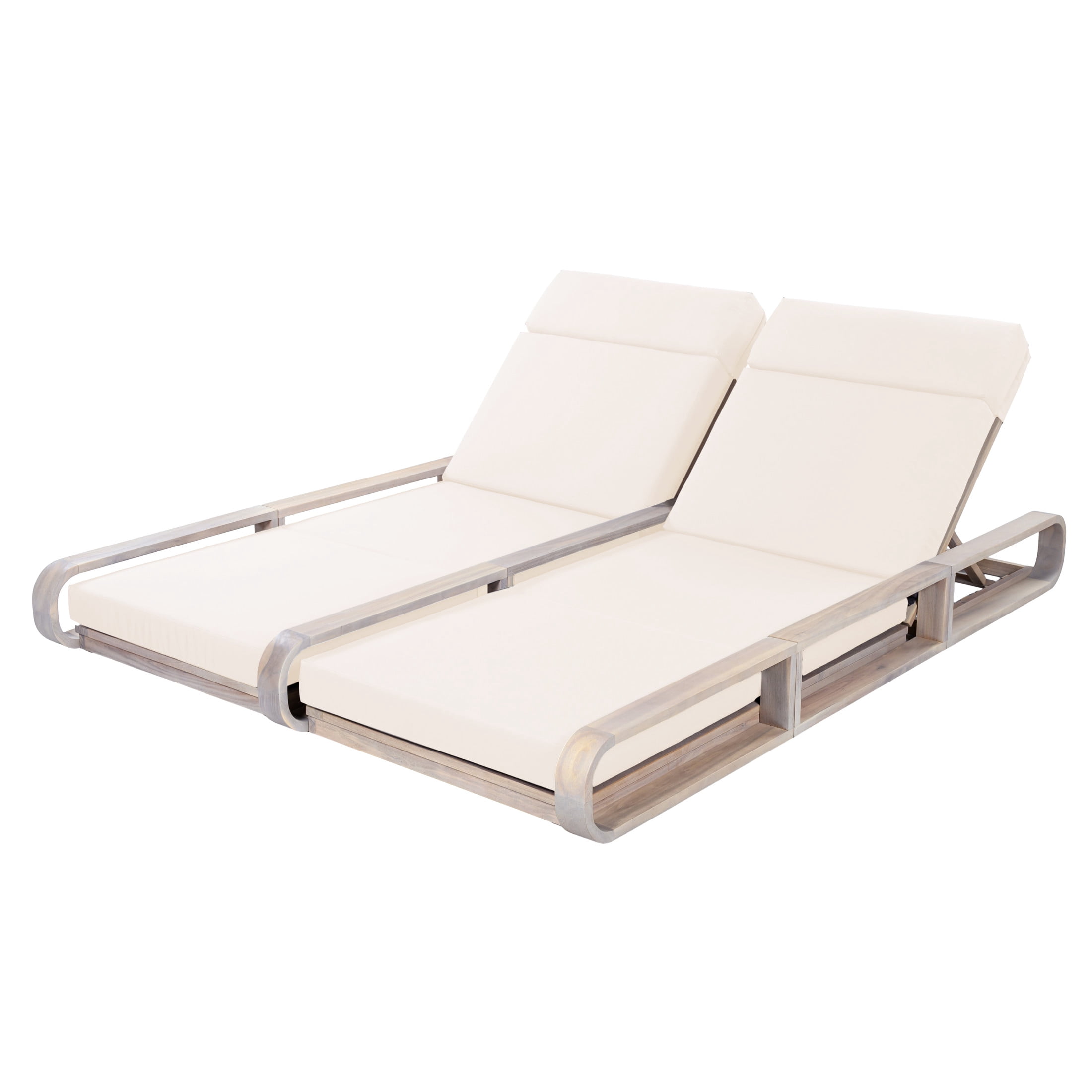 Christopher Knight Home 79" Outdoor Double Chaise Lounge Set with 4-Fold Cream Cushions, Light White