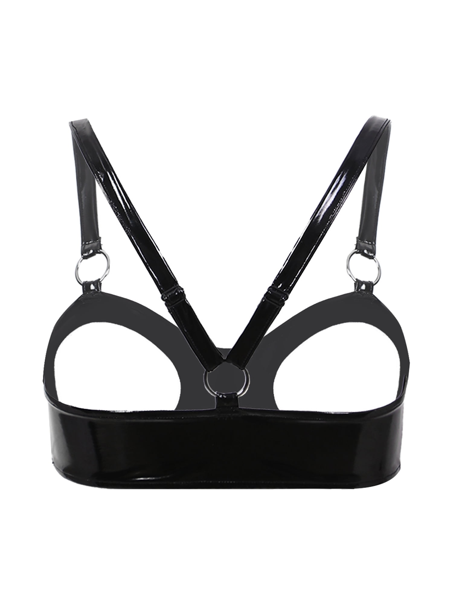  TTAO Womens Open Front Bralette Patent Leather Lingerie  Wire-Free Shelf Bra Halter Neck Wet Look Black Small: Clothing, Shoes &  Jewelry