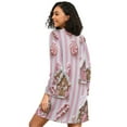 thumbnail image 2 of FORMRS Womens Long Sleeve Nightgowns Crew Neck Sleep Shirt Soft Pajamas Sizes S-3XL, Pink Gingerbread Houses, 2 of 8