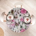 thumbnail image 4 of Ambesonne Grunge Floral Fitted Round Tablecloth, Abstract Pastel Bloom, 45"- 56" Diameter, Hot Pink Pale Pink Teal, 4 of 5