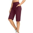 thumbnail image 2 of Summer Women's Shorts Plus Size Biker Shorts Solid Elastic Waist Half Shorts Pants Casual Stretchy Stylish Red Workout Clothes Bermuda Shorts 4XL(Available in Plus), 2 of 9