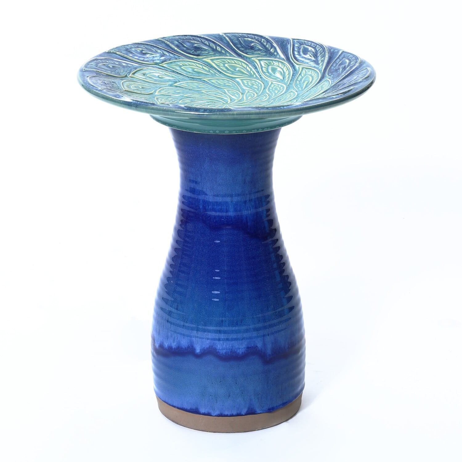 LuxenHome 20 Inch Ceramic Bird Bath for Outside, Elegant Tall Outdoor Bird Bath with Leaf Pattern