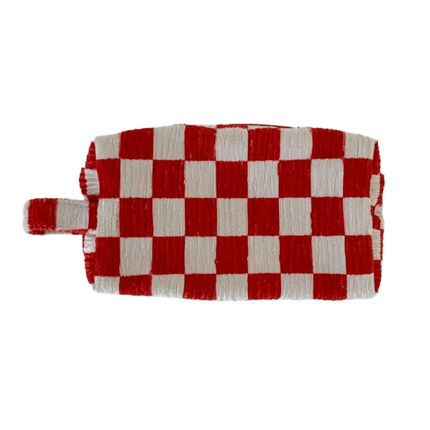 Checkered Makeup Bag Cute Cosmetic Bags for Women Zipper Portable Smile