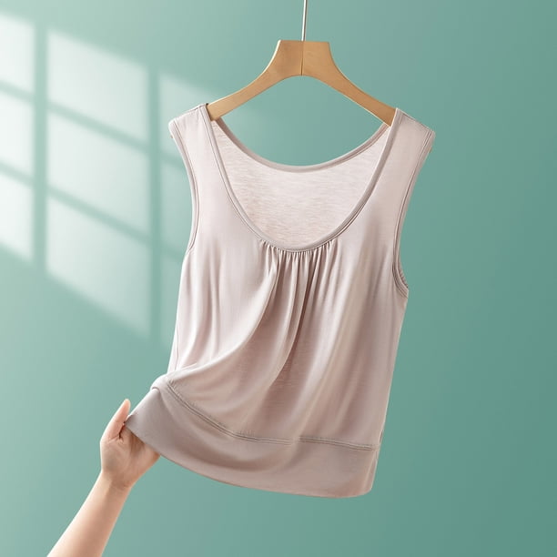 mfyjkho Camisetas Sin Mangas Para Gimnasio Para Mujer, Camiseta De Tirantes De Verano Para Mujer, Informal, Holgada, De Color Liso, Con Relleno En El Pecho Y Cuello Redondo Vestidos Maxi Para Mujer Xl
