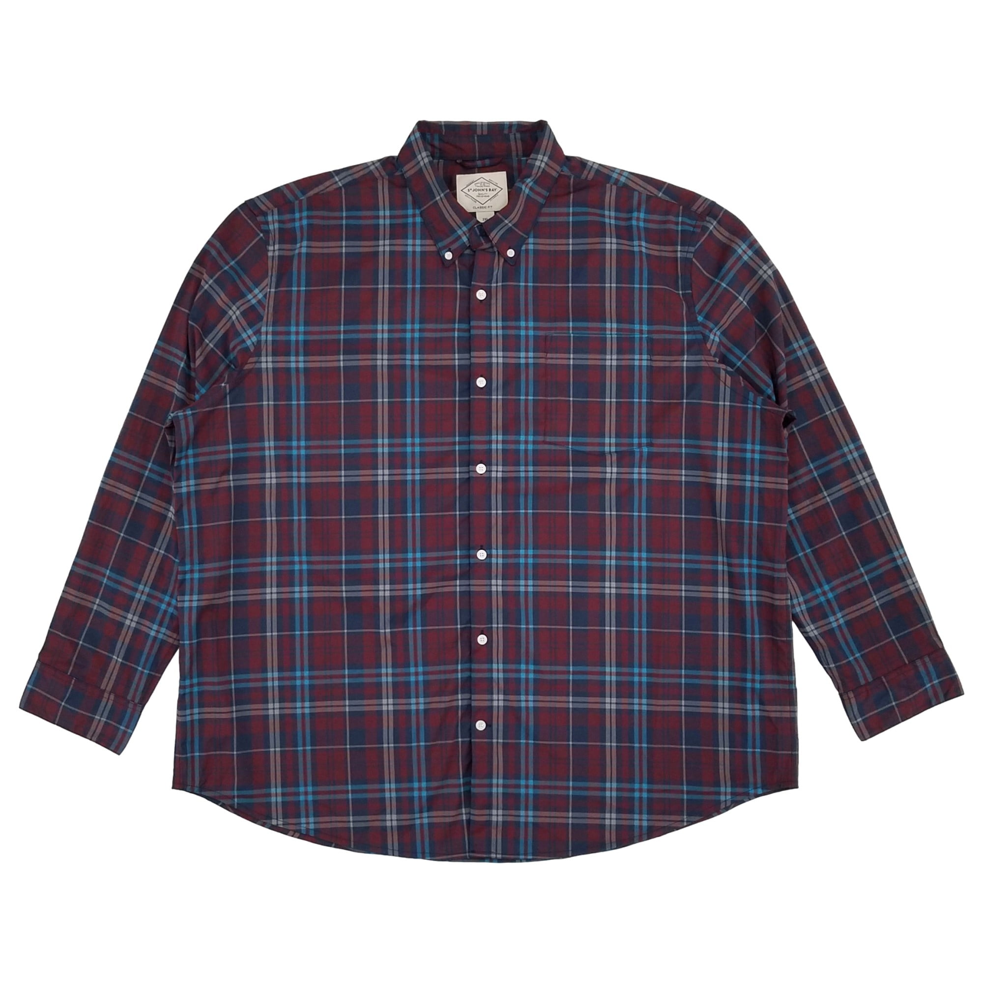 St. Johns Bay Mens Burgundy Multi Plaid Long Sleeve Flannel Shirt