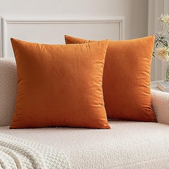 Eryueer Velvet Cushion Covers Throw Pillow Case Soft Modern Decorative Square Luxury Pillowcases for Livingroom Sofa Chair Bedroom with Invisible Zipper Set of 2 35cm x 35cm,14x14 Inches Orange