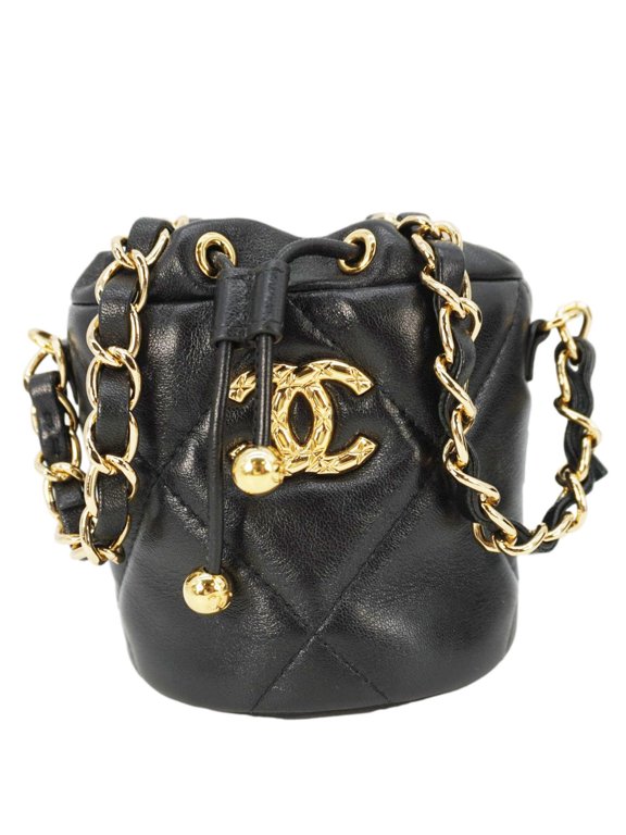 Pre-Owned CHANEL Coco Mini Leather Bucket Shoulder Bag Black