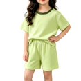 thumbnail image 2 of Ruyang Kids Cotton 2 Piece Matching Set for Boys Girls Short Sleeve Top + Drawstring Shorts Athletic Outfits Loose Lounge Set, 2 of 4